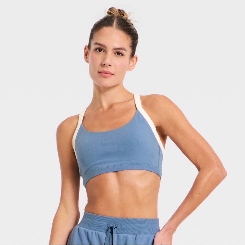 All in Motion Blue and Cream Sports Bra